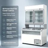 Anti-Fog Full View Glass Combined Freezer Built-In LED Lighting for Frozen Dumpling Seafood Retail Merchandising