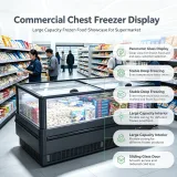 Supermarket Central Island Freezer Modular Splicable Commercial Deep Freezer With Panoramic Curved Glass