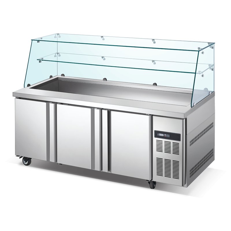 Support All-round Customization Commercial Kitchen Freezer Workbench Table Refrigerator With Glass Cover for Restaurant
