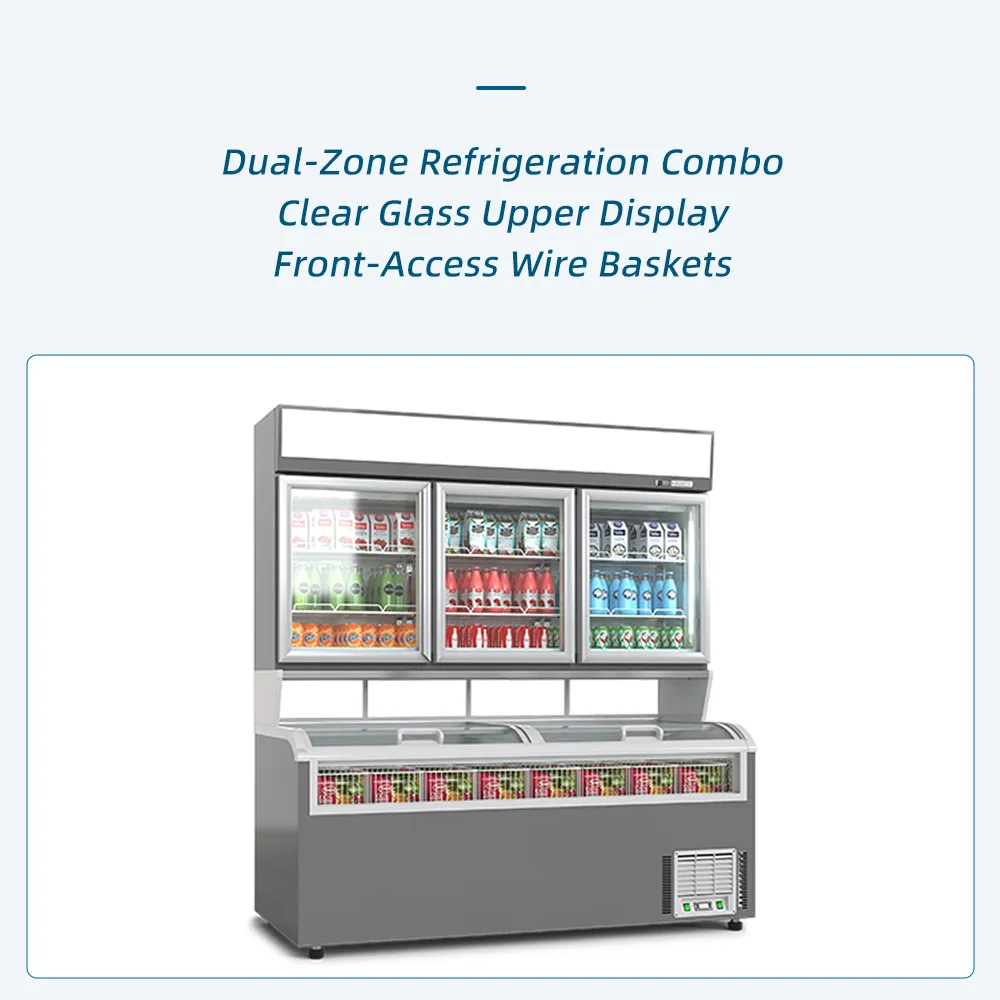 3 Door Dual Tier Deep Freezer Combo Customizable White Gray Body for Snack Bar Frozen Snack Display
