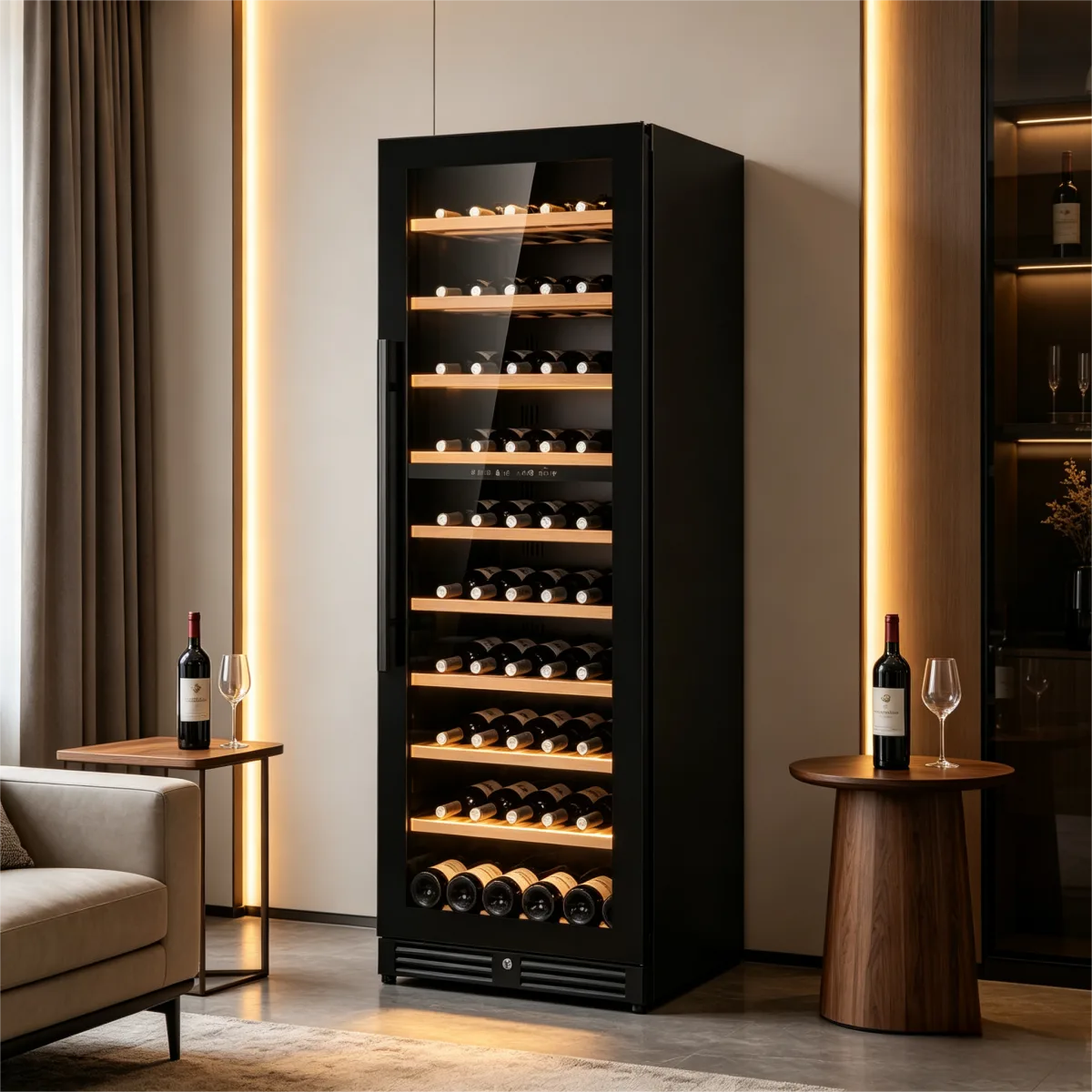 C-275L Vertical Built-in Wine Refrigerator Solid Wood Racks 5-20℃