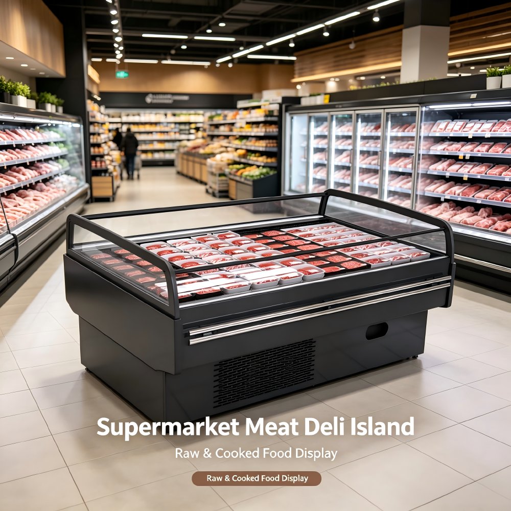 Dual Purpose Open Top Island Refrigerated Display Case for Supermarket