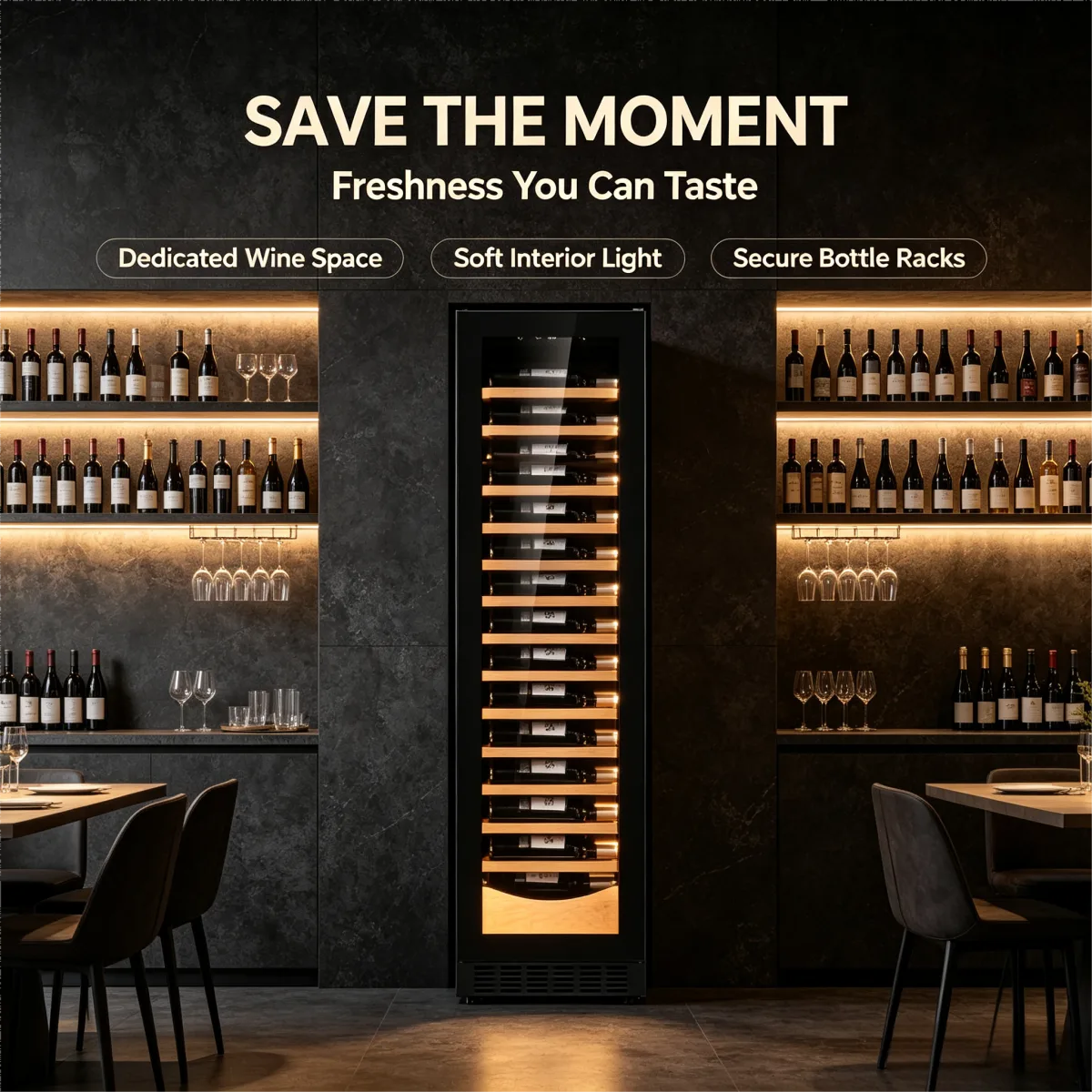 C-385L Multi-Layer Wood Rack Wine Storage Fridge Wide 5-12℃ Temperature Range