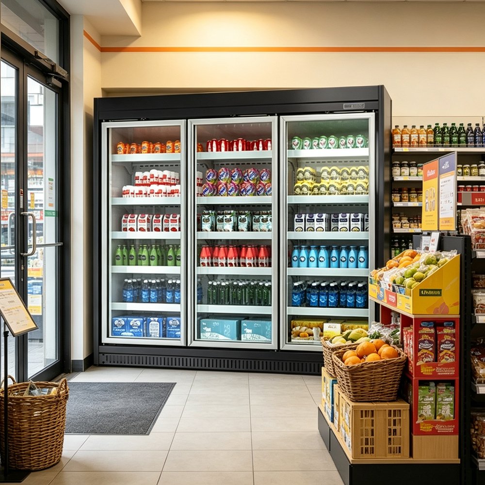 CE Certified 3-Door Beverage Fridge Adjustable Shelves Glass Door Display Chiller for Retail Drink Display