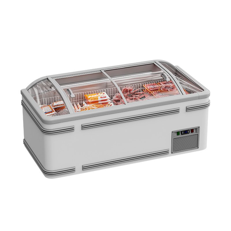Cold Food Display Deep Chest Freezer Glass on Top Aht Curved Freezer Island Freezer Fridge for Sale with Colorful Led