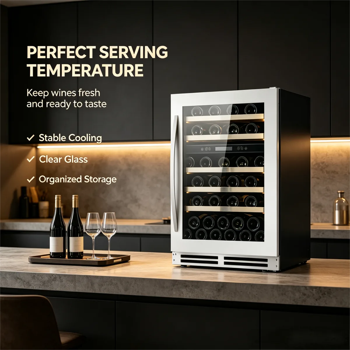 C-165L Vertical Built-in Wine Refrigerator Solid Wood Racks 5-12℃