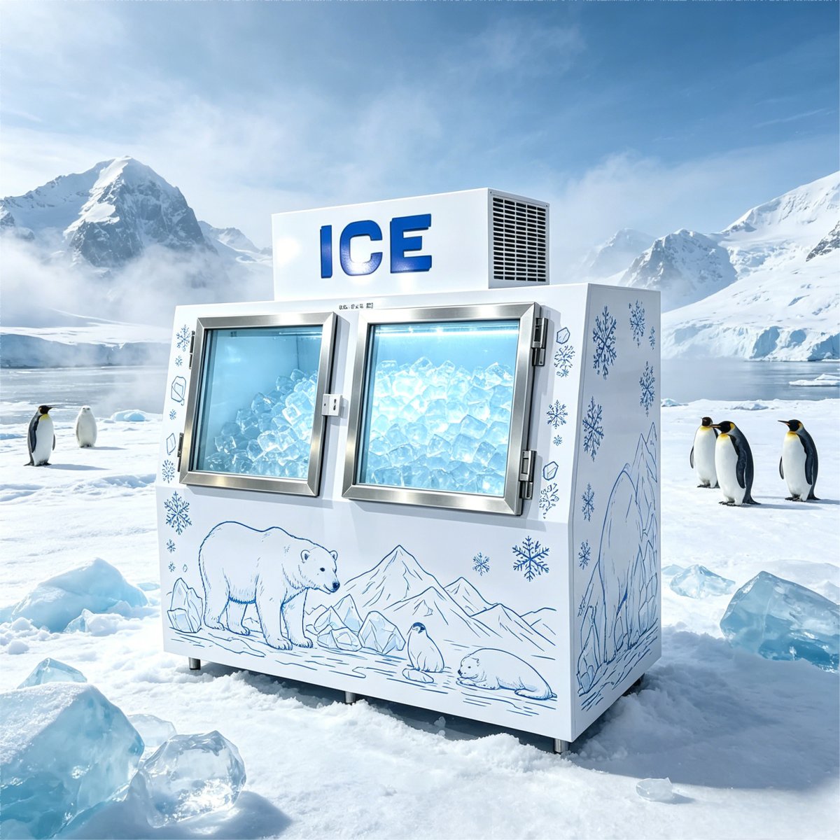 C-Fast Cooling Constant Low Temp Double Door Ice Storage Freezer Thick PU Foam Anti Melting Design