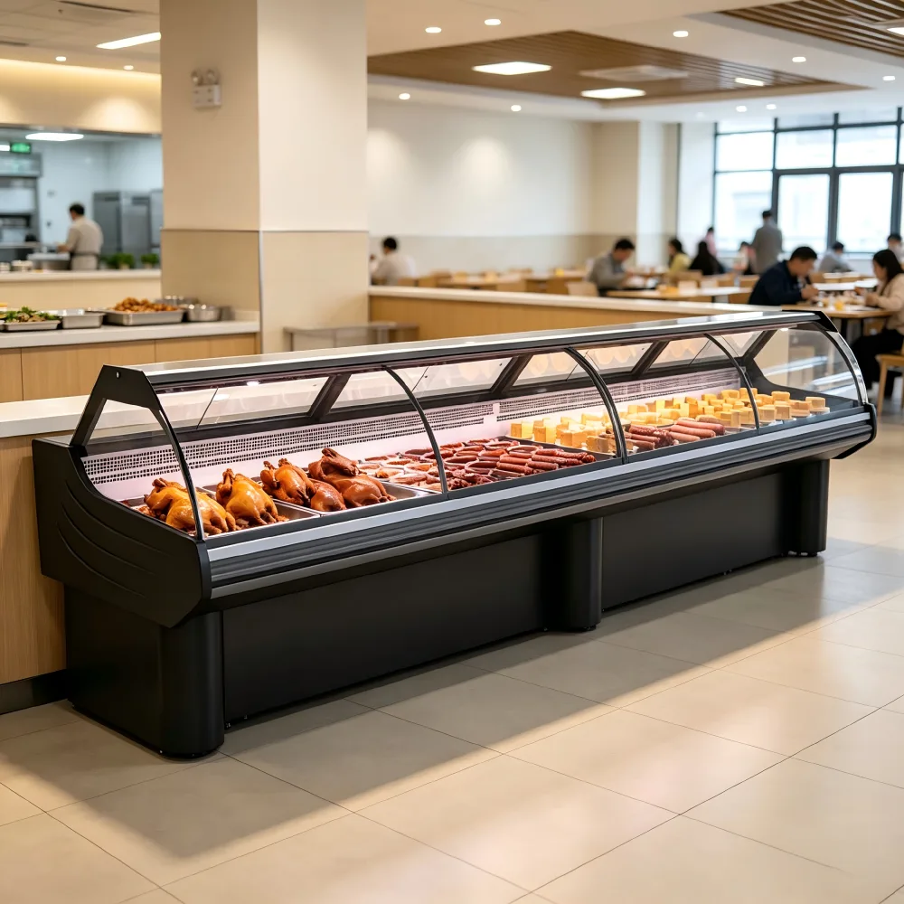 Custom Size Right Angle Deli Display Refrigerator Stainless Steel Food Showcase OEM for Chain Grocery Store