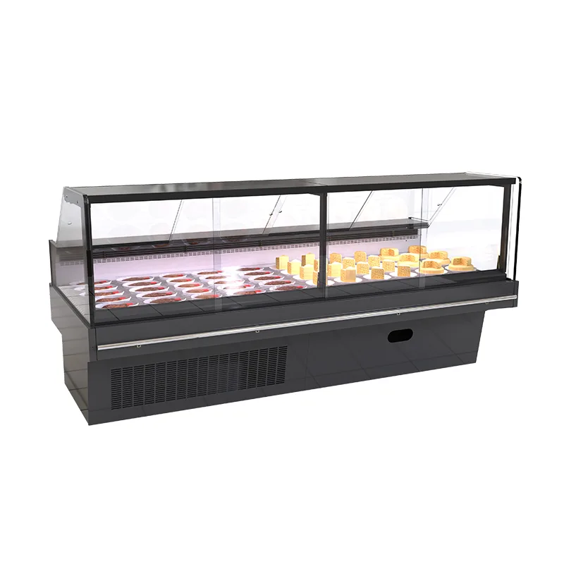 Large Capacity Flat Glass Refrigerated Deli Showcase LED Light Meat Cheese Salad Display Cooler
