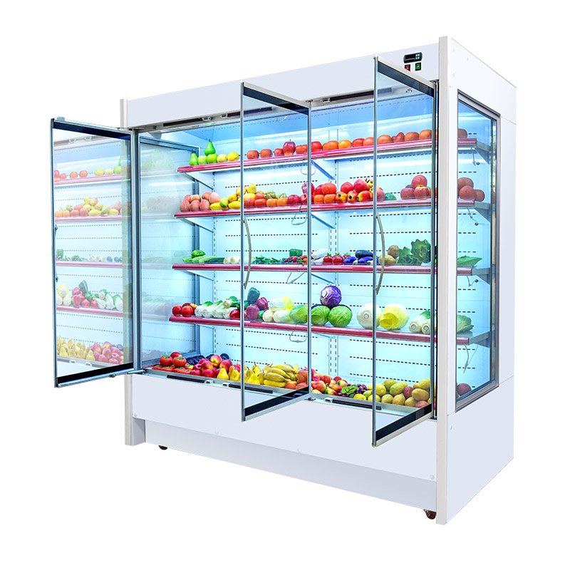 Multi Deck Open Meat Display Refrigerator Fruit in Supermarket