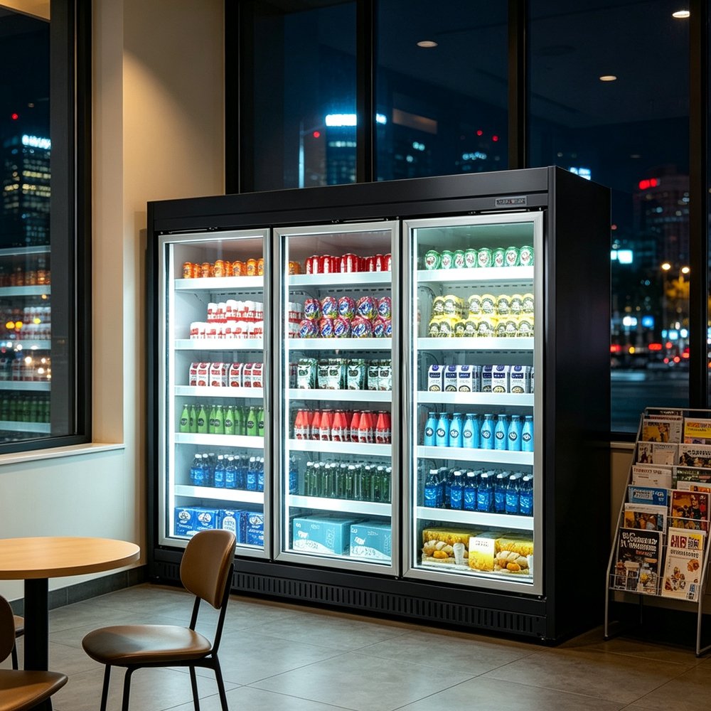 Plug-in Type Freestanding Beverage Fridge Uniform Cooling Glass Door Display Chiller for Food Store