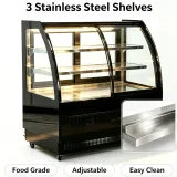 3 Layers Stainless Steel Shelves Cake Display Fridge Back & Front Door Curved Anti Fog Glass Pastry Chiller
