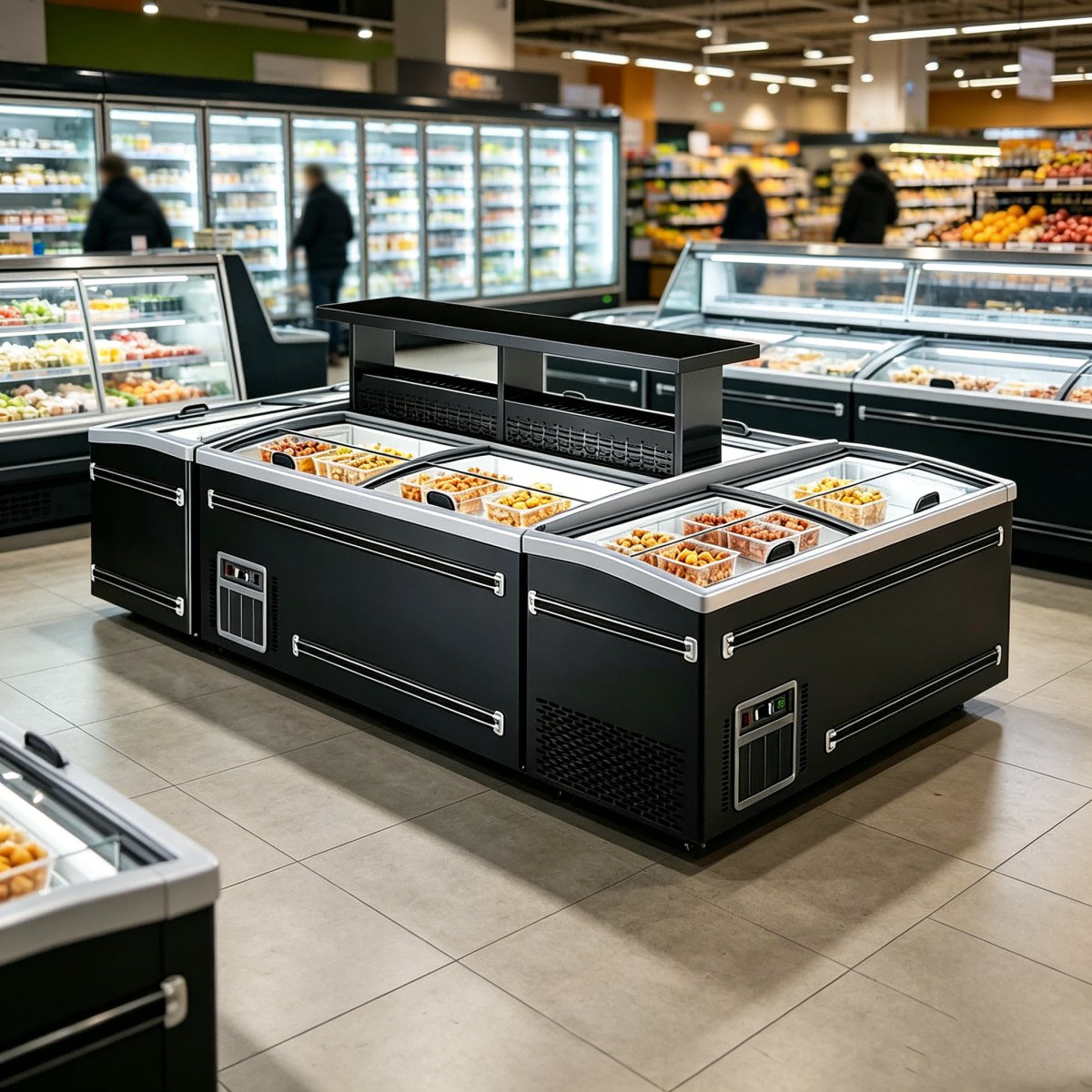 L- Horizontal Combination Island Freezer with Sliding Glass Lid for Retail Shop