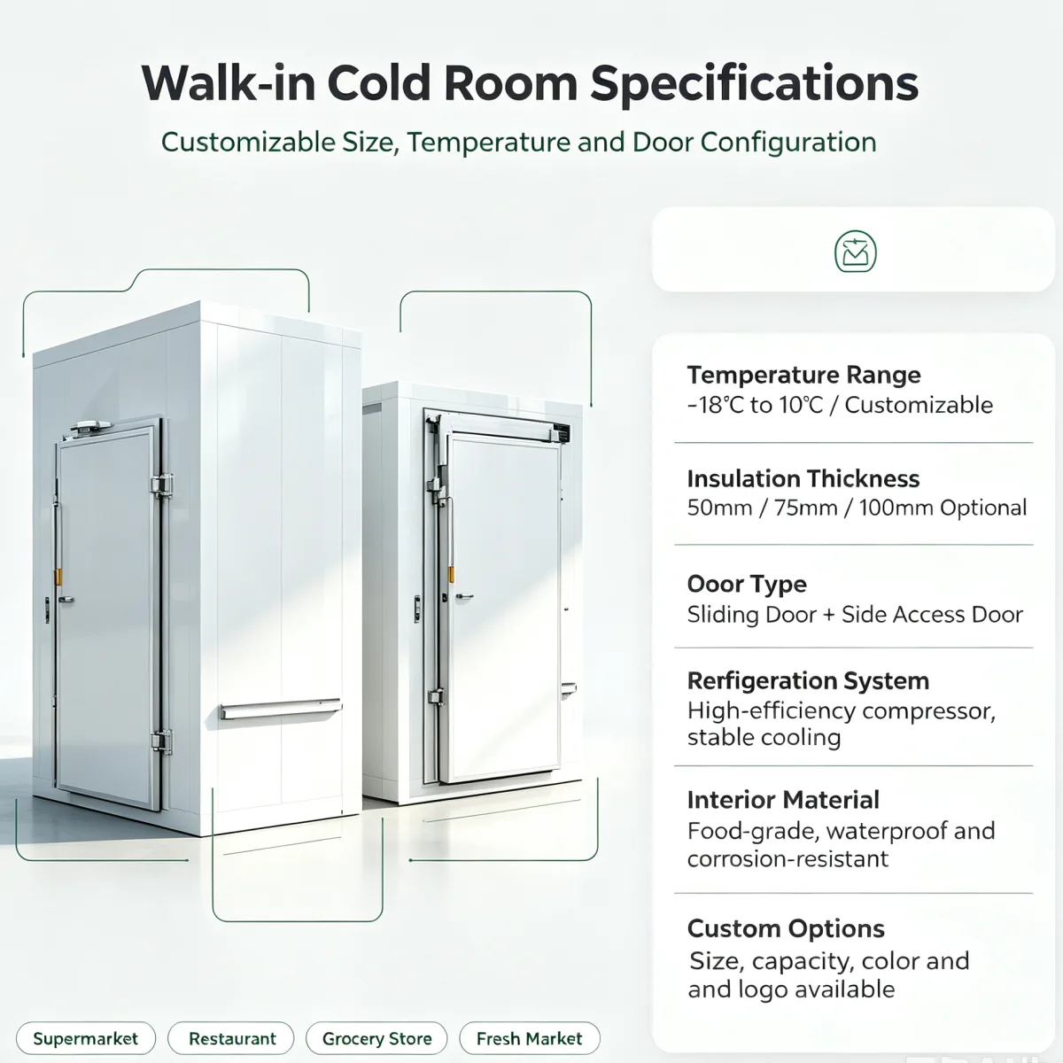 Supermarket Cold Storage Solution Custom Modular Walk-in Cooler Freezer Cold Room OEM ODM