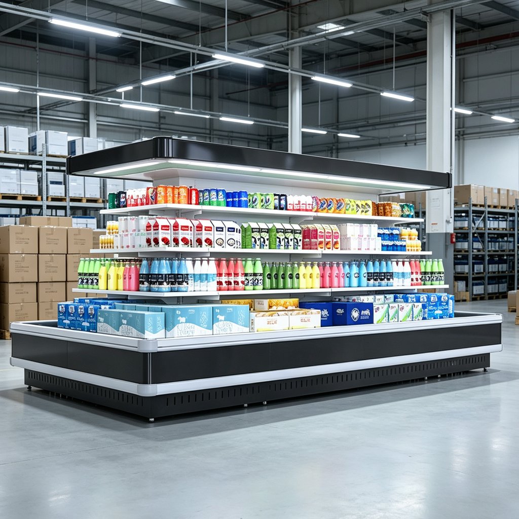 Large Capacity Freestanding Display Cooler Multi Tier Shelves Island Display Chiller for Grocery Store