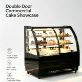 Curved Anti Fog Glass Dessert Display Fridge Back Front Door Access Stainless Steel Shelves Bakery Equipment