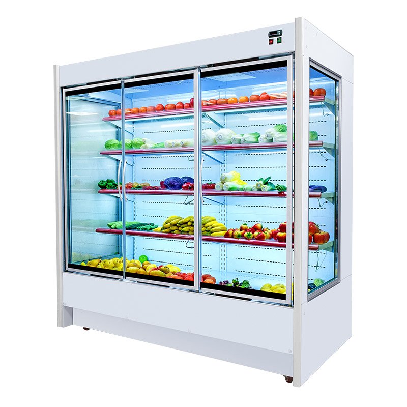 Multi Deck Open Meat Display Refrigerator Fruit in Supermarket