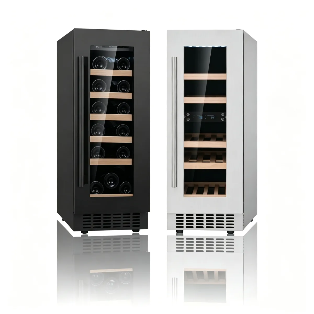 L-Vertical Narrow Wine Refrigerator Dual Zone Digital Touch Control UV-Free LED Light Freestanding Wine Chiller