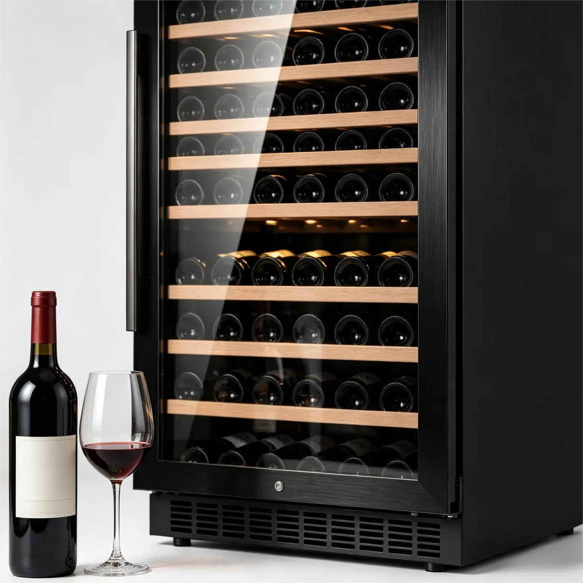 C-Large Vertical Built-in Wine Refrigerator With Wooden Shelves