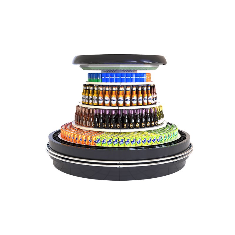 Compact Freestanding Display Cooler Multi Tier Shelves Circular Display Chiller for Store Center