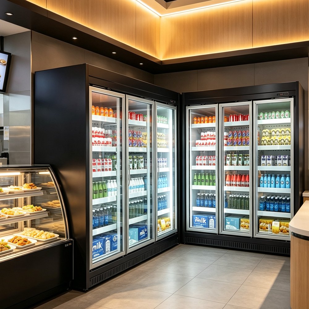 Plug-in Type Freestanding Beverage Fridge Uniform Cooling Glass Door Display Chiller for Food Store