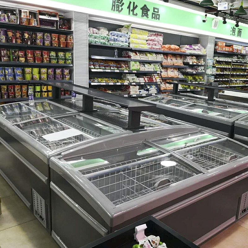 Low Temperature Low E Glass Sliding Door showcase Island Freezer for Meat