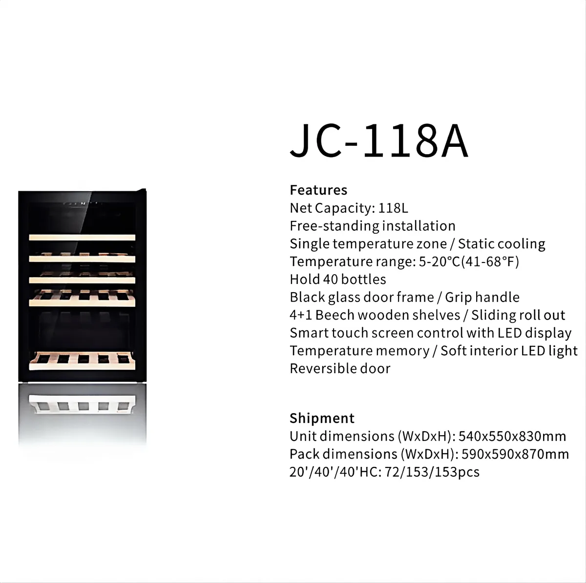 L-Factory OEM Slim Single Door Wine Cooler Custom Color Stainless Steel Wine Fridge Wholesale