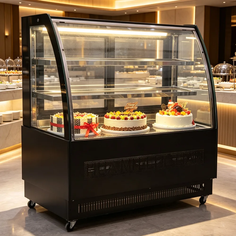 LED Lighted Cake Display Cooler with Digital Thermostat Stainless Steel Bakery Refrigerator