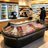 Arc Corner Island Meat Refrigerated Chiller Open Front Packaged Fresh Meat Deli Display Fridge