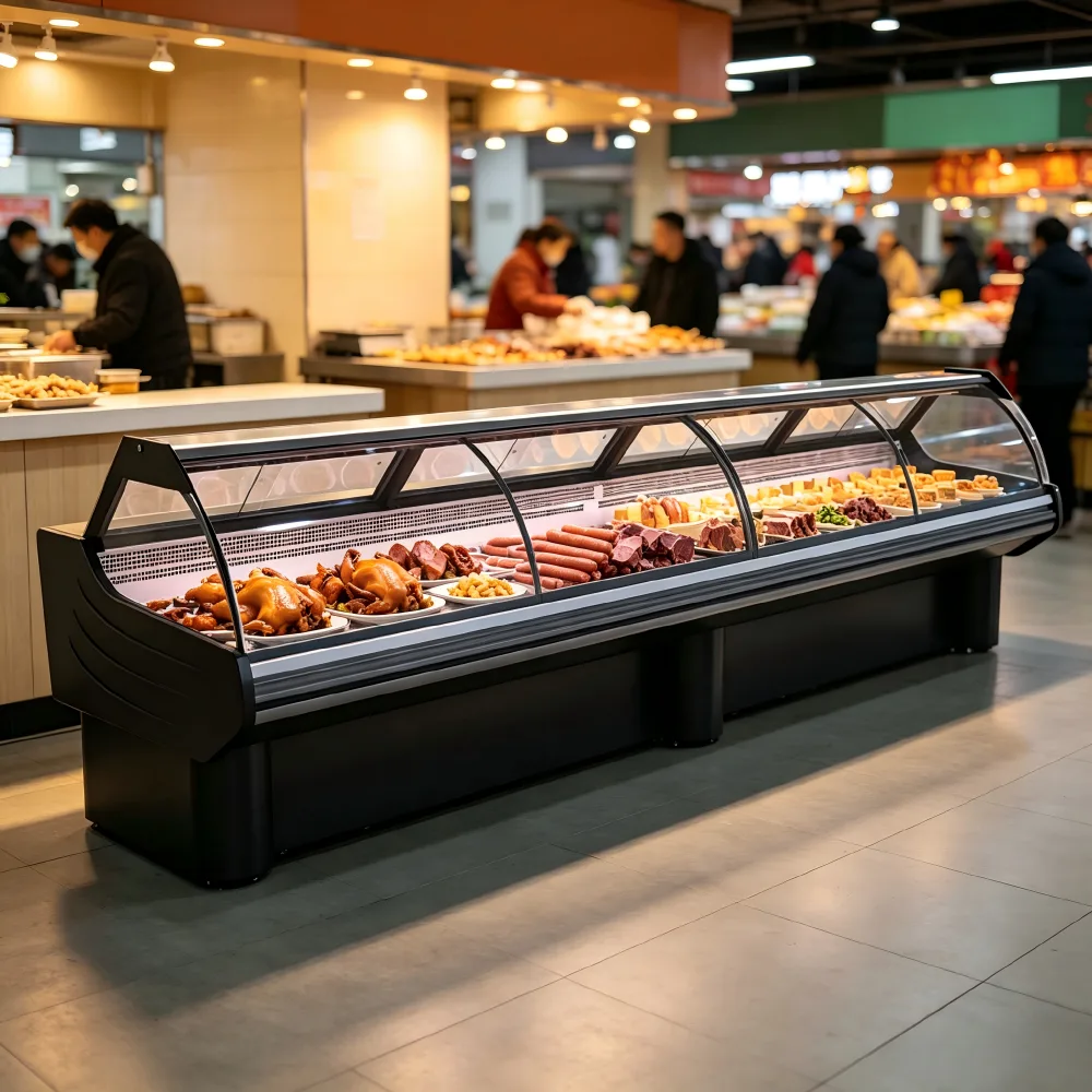 Commercial Arc Glass Pastry & Deli Combined Refrigerated Showcase Air Cooling Cake Cooked Food Display Cooler