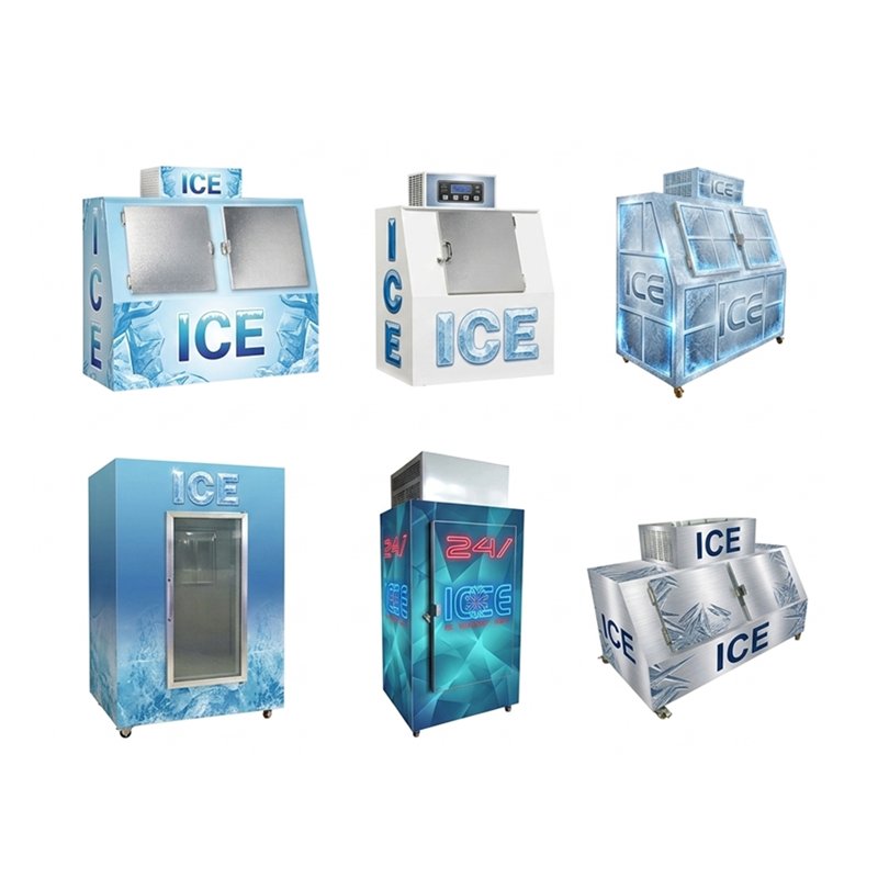 Factory Vertical Ice Merchandiser Top Compressor Lockable Solid Door Bagged Ice Storage Freezer Outdoor Use