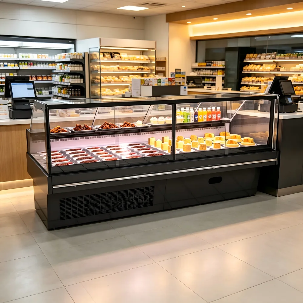 Counter Top Flat Glass Cooked Meat Display Fridge Air Cooling Commercial Deli Chiller
