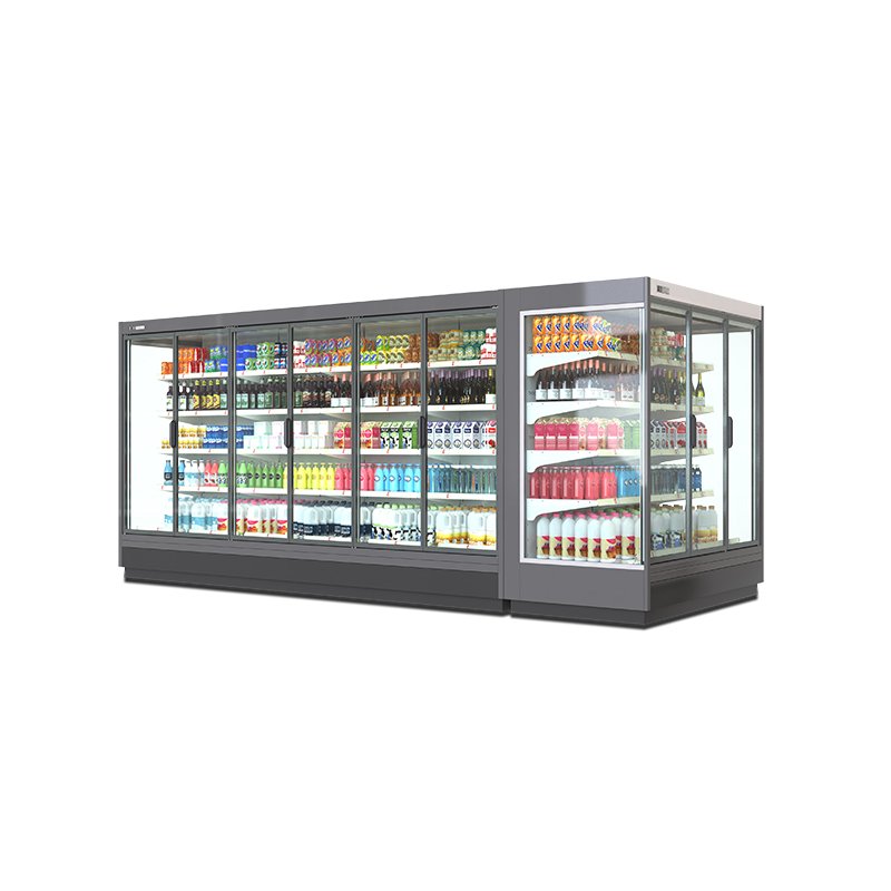 Octagonal Bevel Open Air Curtain Refrigerator Panoramic Display Cooler for Supermarket