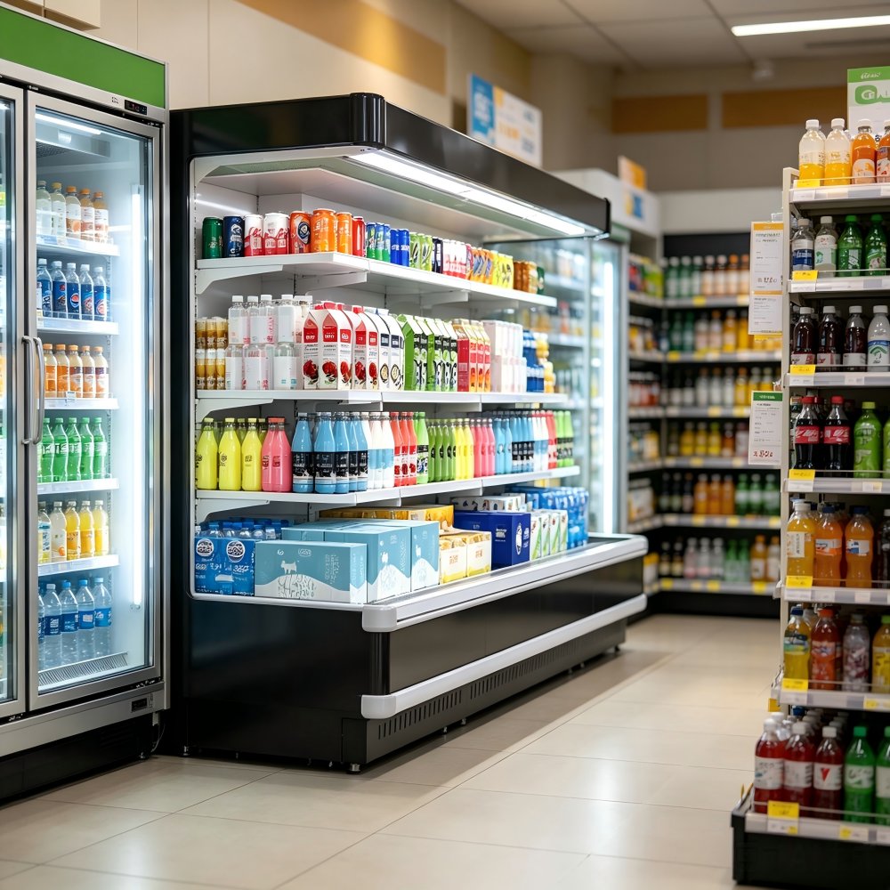 Frost Free Dual Access Display Cooler LED Lighting Island Display Chiller for Supermarket Drinks