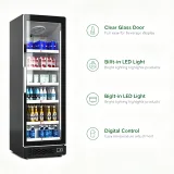 Upright LED Light Drink Fridge, Anti-Fog Glass Commercial Beverage Display Chiller