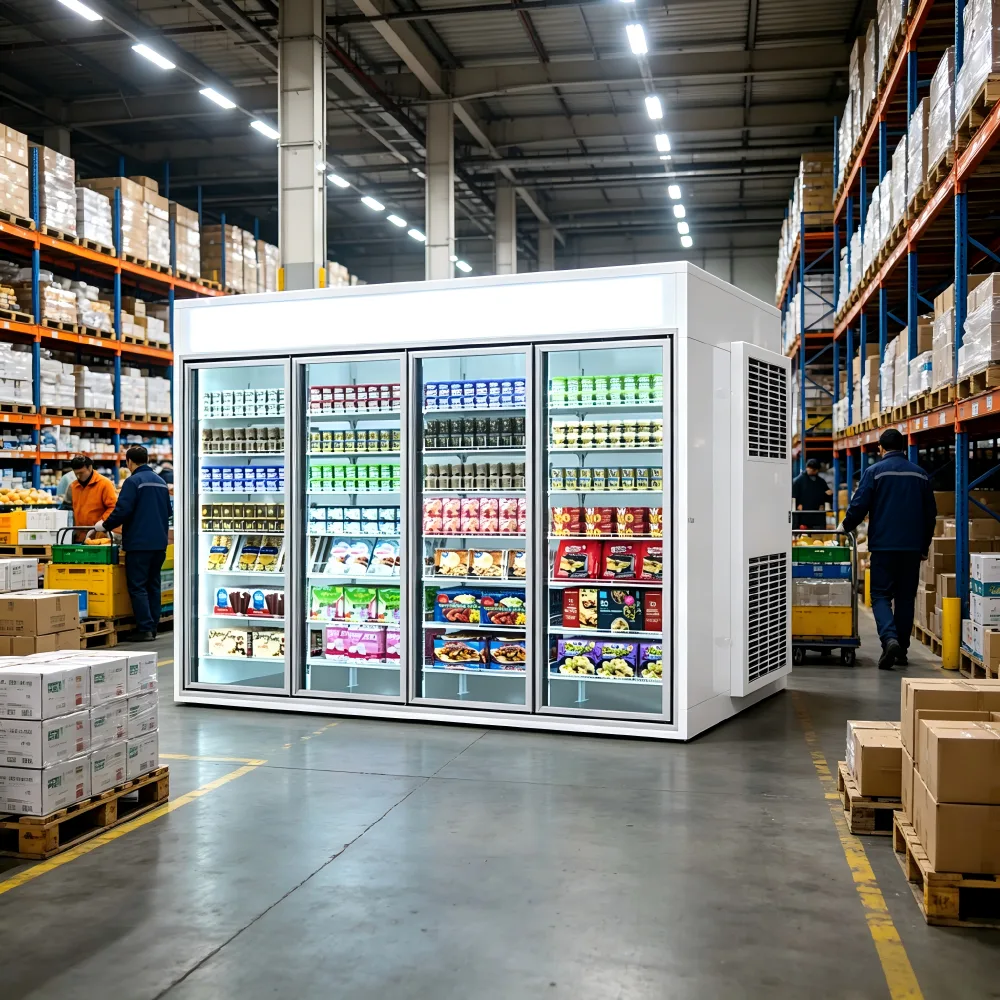 Walk-in Glass Door Display Fridge Freezer Food Grade Commercial Refrigeration Equipment