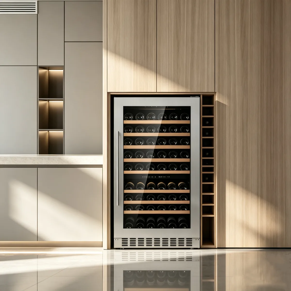 L-  Vertical Built-in Wine Chiller Door Open Alarm Stainless Steel Wine Refrigerator