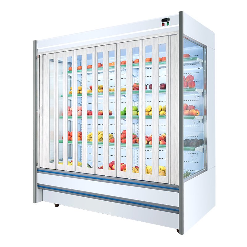 Multi Deck Open Meat Display Refrigerator Fruit in Supermarket