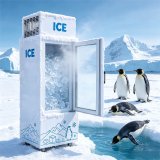 C-Custom Printed ICE Logo Single Door Air Cooling Smart Thermostat Ice Storage Freezer for Commercial Ice Wholesale Shops