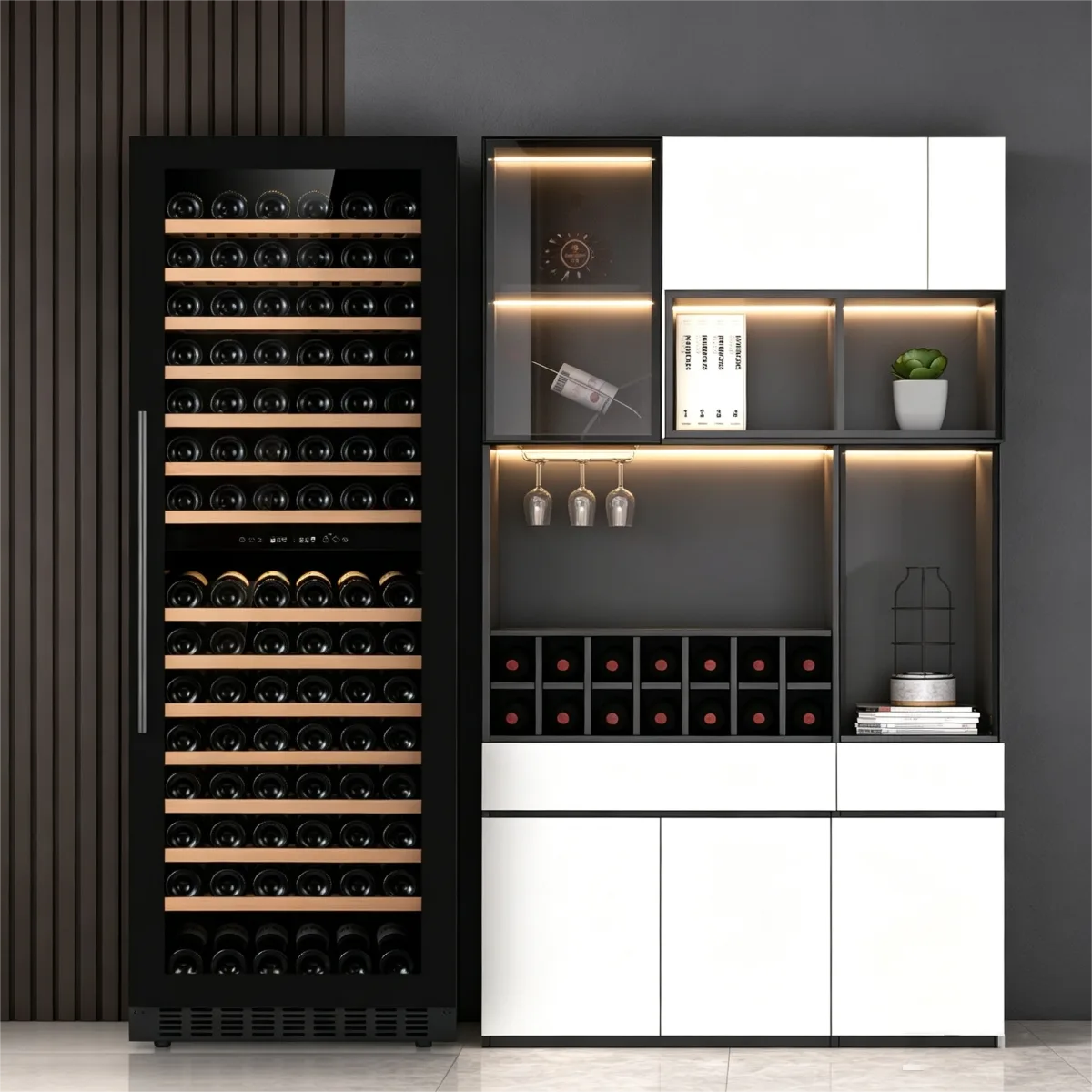 G-Commercial Extra Big Wine Cooler With Pull Out Beech Wood Shelves