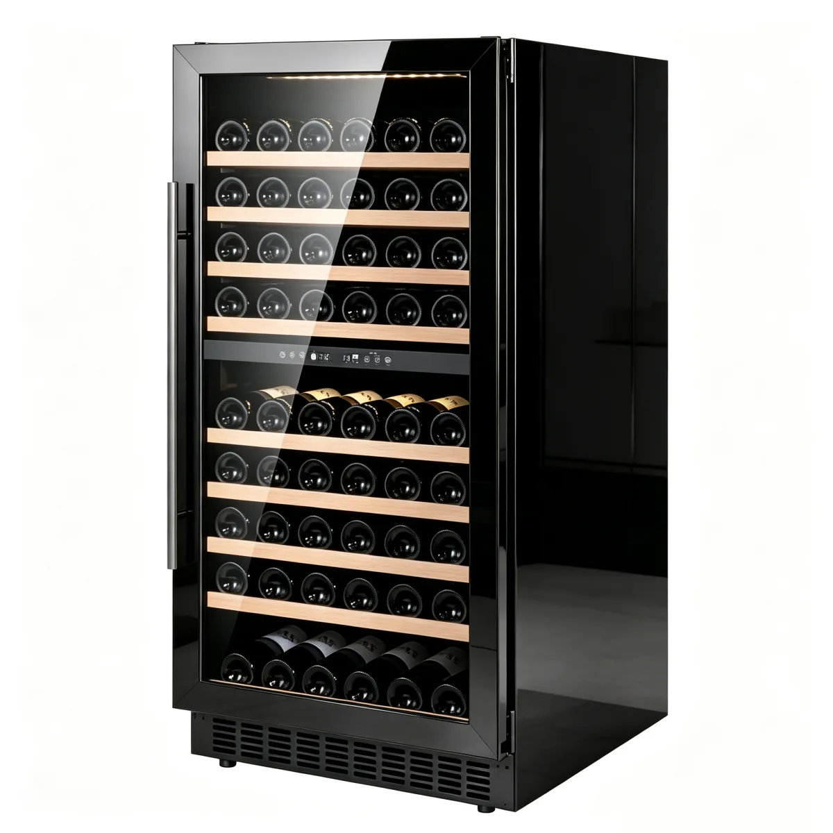 G-Touch LCD Control  Zone Wine Fridge With Pull Out Beech Wood Shelves