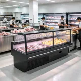 Commercial Flat Glass Cold Food Display Chiller Buffet Deli Meat Cheese Refrigerated Counter for Hotel Restaurant