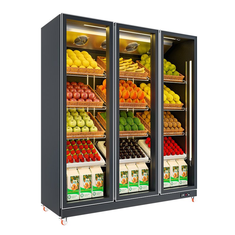 Fan Cooling Yellow Color Three Doors Display Wine Beer Fridge