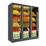 Fan Cooling Yellow Color Three Doors Display Wine Beer Fridge