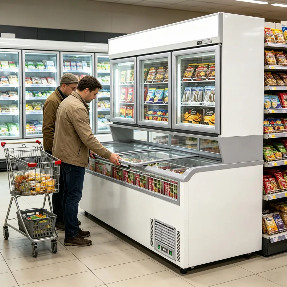 All-In-One Dual Section Frozen Merchandiser With Food Grade Anti-Corrosion Liner Easy to Clean