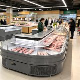 Double Layer Curved Glass Meat Cooler Adjustable Shelves Deli Display Case for Grocery Store