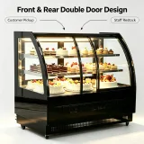Back Front Door Curved Glass Cake Display Chiller Anti Fog Dessert Refrigerated Showcase for Bakery Cafe
