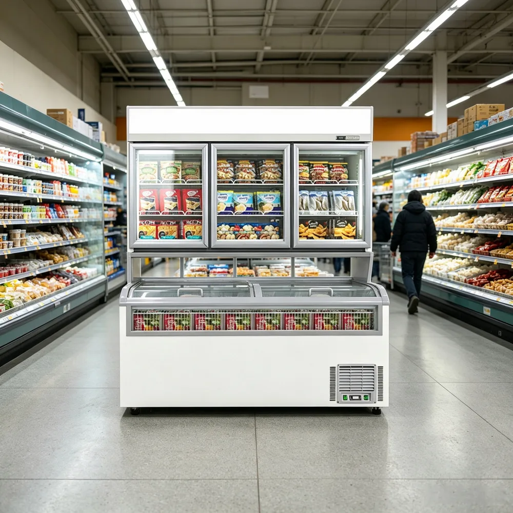 Light Sliding Curved Glass Lid Combi Freezer Reduce Cold Air Loss for Daily Frozen Product Sales