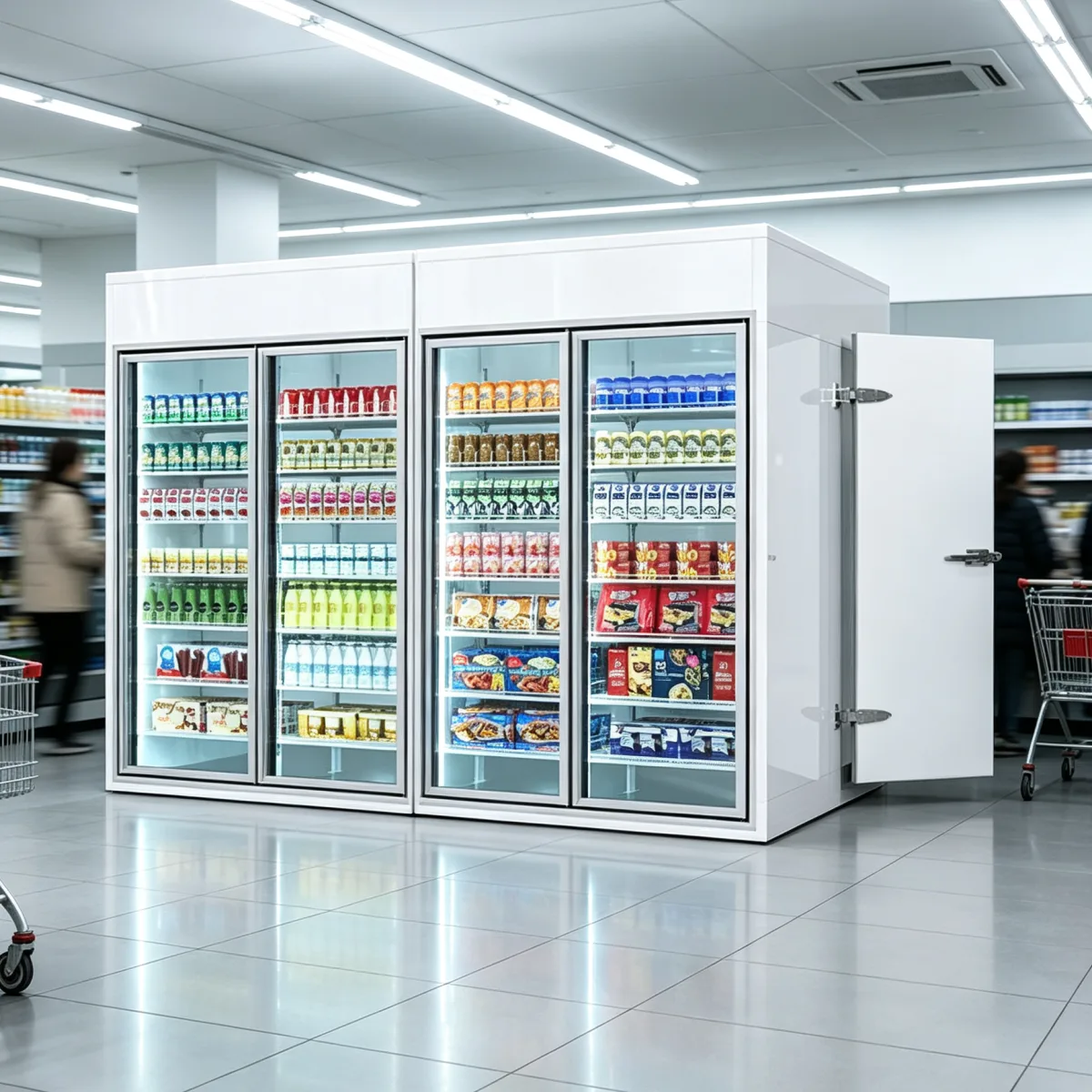 Supermarket Back Stock Refrigeration Solution Custom Glass Door Display Cooler Freezer Set OEM