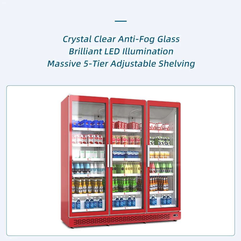 Custom Cabinet Color 3 Glass Door Beverage Refrigerator Energy Saving Compressor Vertical Display Cooler with Digital Temp Panel